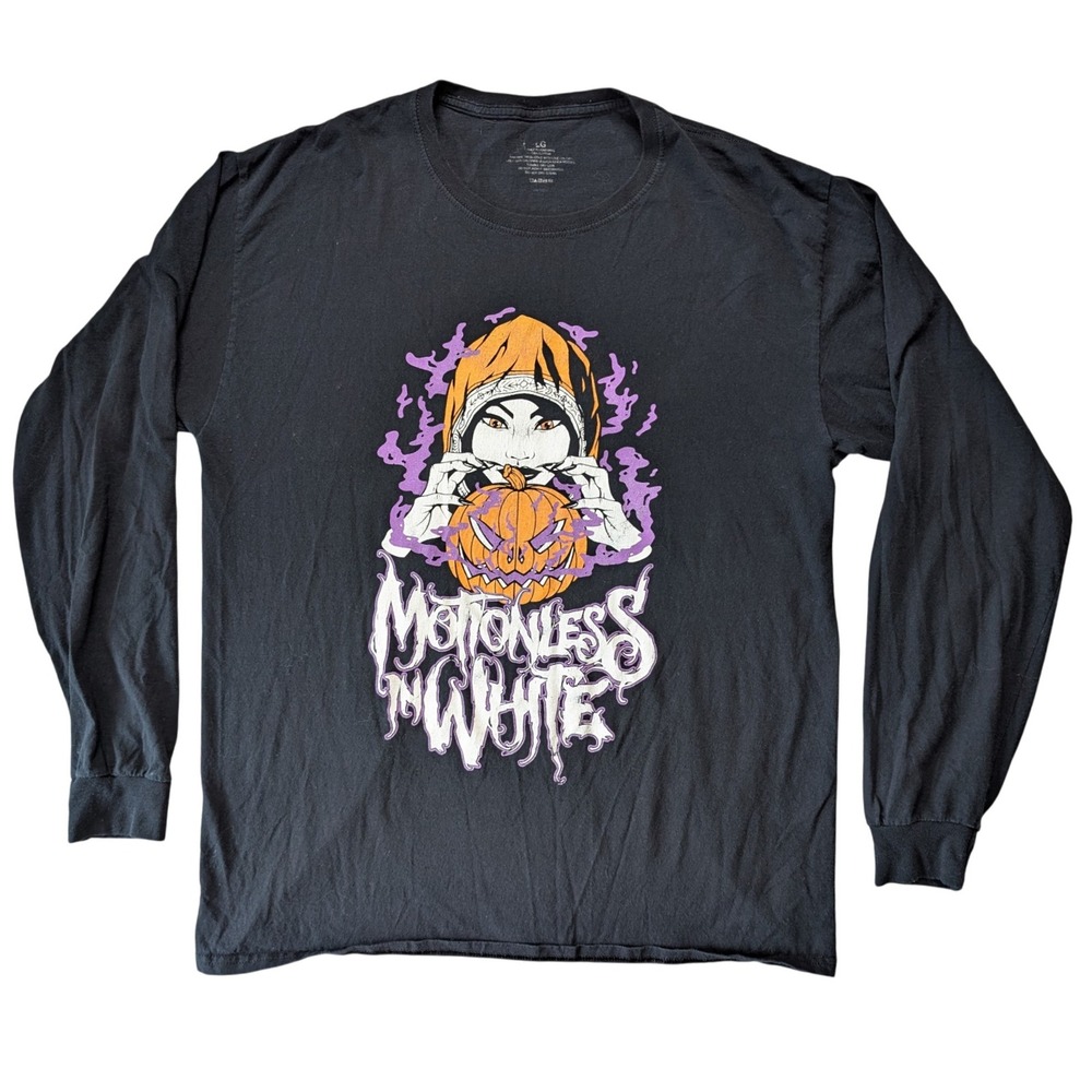 Motionless In White Men's Large Long Sleeve Black Cotton Graphic T Shirt